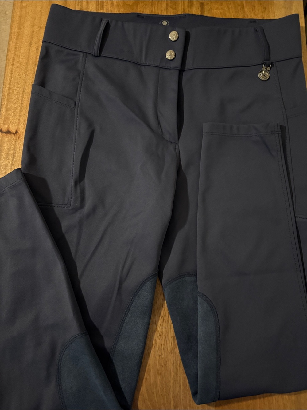 Sync Equestrian Navy Fleeced Euro Suede Knee Patch Breeches